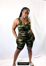 Load image into Gallery viewer, Army fatigue two piece biker shorts set
